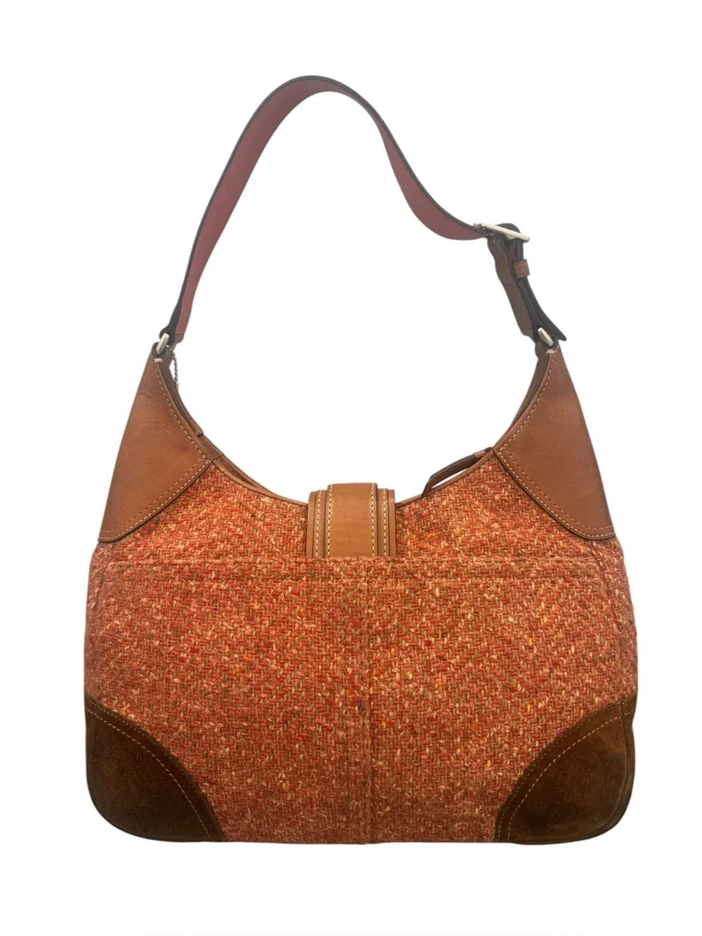 Vintage Coach Soho Tweed Herringbone Texture Y2K Hobo Bag & Matching Wallet Set
